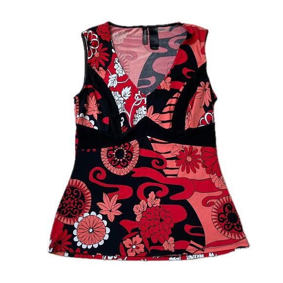 Red floral babydoll sleeveless top bohemian Y2K boho chic hippie eclectic 90s - Picture 1 of 5